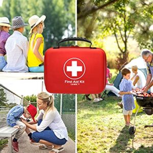 Compact First Aid Kit (228pcs) Designed for Family Emergency Care. Waterproof EVA Case and Bag is Ideal for The Car, Home, Boat, School, Camping, Hiking, Office, Sports. Protect Your Loved Ones. Red