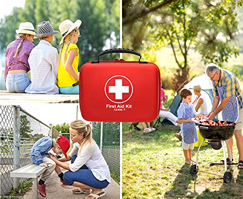 Compact First Aid Kit (228pcs) Designed for Family Emergency Care. Waterproof EVA Case and Bag is Ideal for The Car, Home, Boat, School, Camping, Hiking, Office, Sports. Protect Your Loved Ones. Red