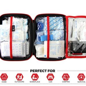 Compact First Aid Kit (228pcs) Designed for Family Emergency Care. Waterproof EVA Case and Bag is Ideal for The Car, Home, Boat, School, Camping, Hiking, Office, Sports. Protect Your Loved Ones. Red