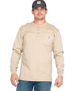 carhartt mens flame resistant force cotton long sleeve henley (big & tall) shirt, khaki, xx-large big tall us