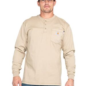 Carhartt mens Flame Resistant Force Cotton Long Sleeve Henley (Big & Tall) Shirt, Khaki, XX-Large Big Tall US