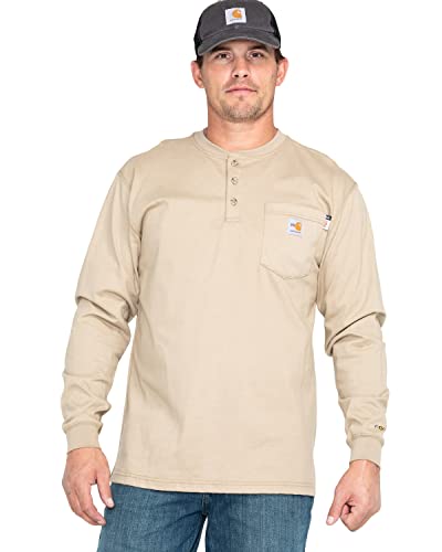 Carhartt mens Flame Resistant Force Cotton Long Sleeve Henley (Big & Tall) Shirt, Khaki, XX-Large Big Tall US