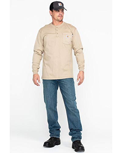 Carhartt mens Flame Resistant Force Cotton Long Sleeve Henley (Big & Tall) Shirt, Khaki, XX-Large Big Tall US