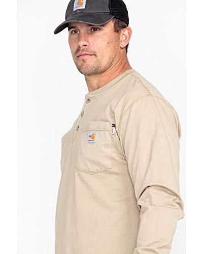 Carhartt mens Flame Resistant Force Cotton Long Sleeve Henley (Big & Tall) Shirt, Khaki, XX-Large Big Tall US