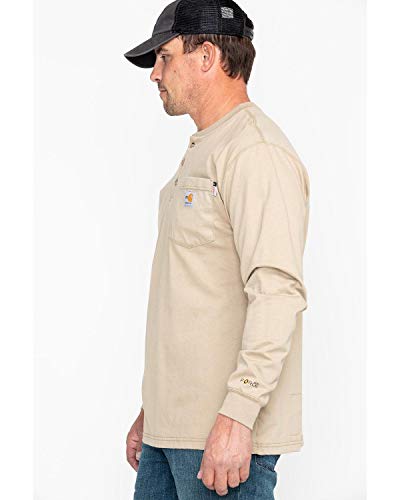 Carhartt mens Flame Resistant Force Cotton Long Sleeve Henley (Big & Tall) Shirt, Khaki, XX-Large Big Tall US