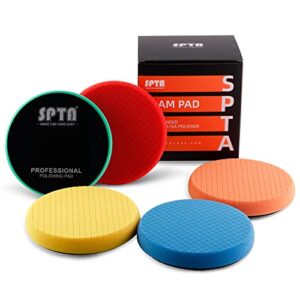 spta buffing polishing pads, 5pc 7.5 inch face for 7 inch backing plate, compound buffing sponge pads cutting polishing pad kit for car buffer polisher compounding, polishing and waxing -spta0010set