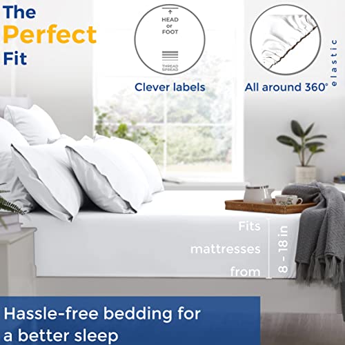 600-Thread-Count Egyptian Cotton Quality Sheet Set - Luxury Twin Size Cooling Bed Sheets for Hot Sleepers - Deep Pocket Fitted & Flat Sheets - 3 Piece Soft White Sheets for College Dorm Room Mattress