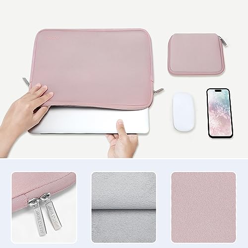 MOSISO Laptop Sleeve Compatible with MacBook Air 15 inch M2 A2941 2023 / Pro 15 A1990 A1707, 15 inch Surface Laptop 5/4/3, Dell XPS 15, HP Stream 14 inch, Neoprene Bag with Small Case, Baby Pink
