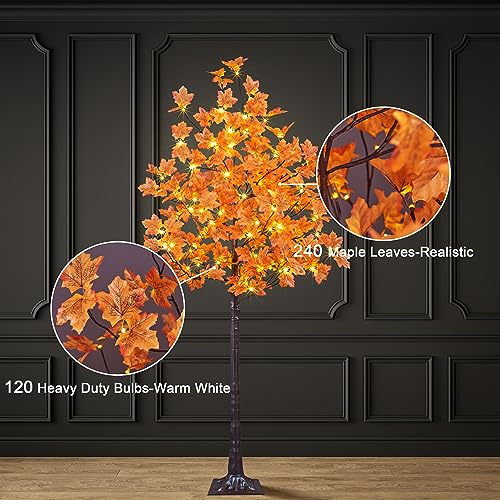 LIGHTSHARE 6FT 120LED Artificial Lighted Maple Tree Warm White Fall Decorations Indoor Ourdoor, Orange