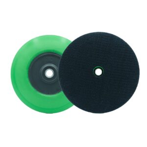 3d 6” green rotary backing plate | 5/8” thread | hook-and-loop system | flexible backing pad for rotary polisher | sanding, polishing, buffing | professional grade