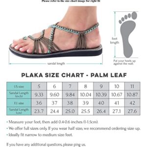 Plaka Palm Leaf Flat Summer Sandals for Women | Perfect for The Beach Walking & Dressy Occasions | Turquoise Gray | Size 8