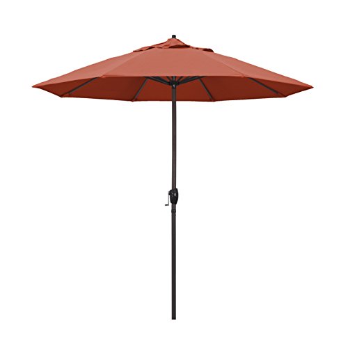 California Umbrella 9' Round Aluminum Patio Umbrella, Crank Lift, Auto Tilt, Bronze Pole, Terracotta Olefin