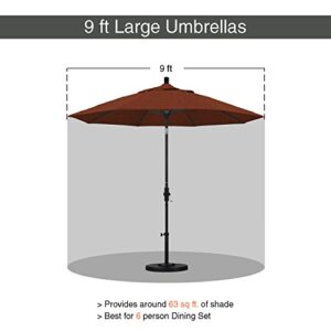 California Umbrella 9' Round Aluminum Patio Umbrella, Crank Lift, Auto Tilt, Bronze Pole, Terracotta Olefin