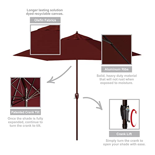California Umbrella 9' Round Aluminum Patio Umbrella, Crank Lift, Auto Tilt, Bronze Pole, Terracotta Olefin