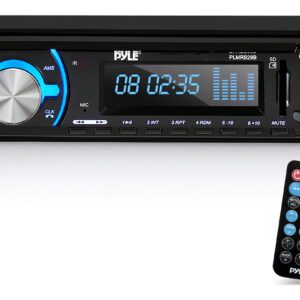 Pyle Marine Bluetooth Stereo Radio - 12v Single DIN Style Boat In dash Radio Receiver System with Built-in Mic, Digital LCD, RCA, MP3, USB, SD, AM FM Radio - Remote Control - PLMRB29B (Black)