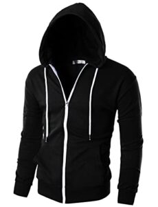 ohoo mens slim fit lightweight zip up hoodie with pockets long sleeve full-zip hooded sweatshirt/dcf002-black-m