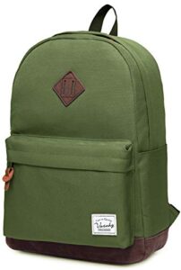 vaschy unisex classic lightweight water-resistant campus school rucksack travel backpack green fits 15.6inch laptop