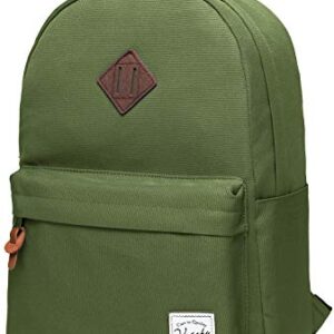 VASCHY Unisex Classic Lightweight Water-resistant Campus School Rucksack Travel BackPack Green Fits 15.6Inch Laptop