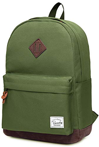 VASCHY Unisex Classic Lightweight Water-resistant Campus School Rucksack Travel BackPack Green Fits 15.6Inch Laptop