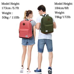 VASCHY Unisex Classic Lightweight Water-resistant Campus School Rucksack Travel BackPack Green Fits 15.6Inch Laptop