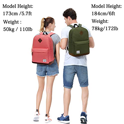 VASCHY Unisex Classic Lightweight Water-resistant Campus School Rucksack Travel BackPack Green Fits 15.6Inch Laptop