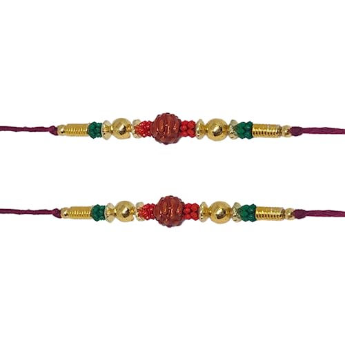 Set of Two Rudraksha Rakhi Thread. Raksha bandhan Gift for your Brother Vary Color and Multi Design