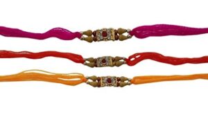 indiabigshop set of three rakhi thread, raksha bandhan gift for your brother vary color, rakhi for bhai, brother, bhaiya