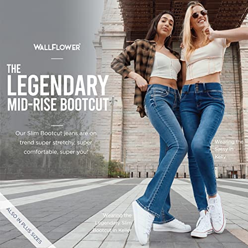 WallFlower Women's Legendary Bootcut Mid-Rise Insta Stretch Juniors Jeans (Standard and Plus), Keller, 15