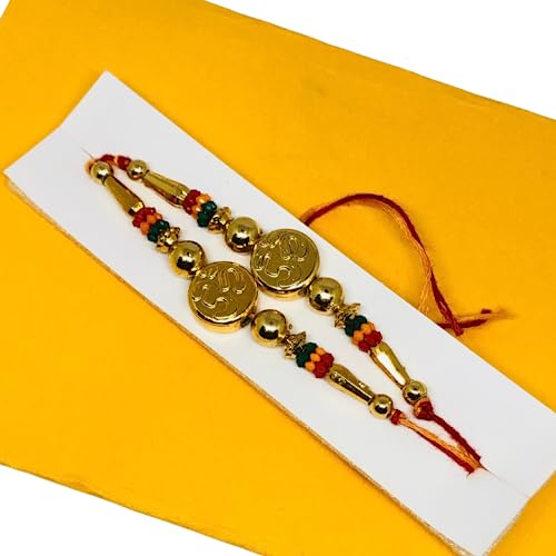 TheNext7 OM Rakhi for Brothers, Om Design Rakhi Thread Raksha Bandhan Gift for Your Brother Vary Color and Multi Design - Set of 2