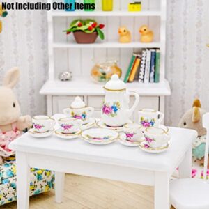 Odoria 1/12 Miniature Porcelain Tea Set 15Pcs Dollhouse Decoration Accessories, Pink Blossom