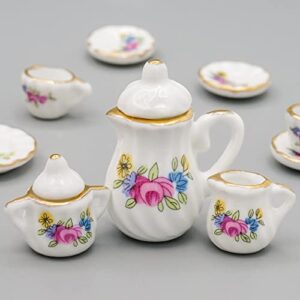 Odoria 1/12 Miniature Porcelain Tea Set 15Pcs Dollhouse Decoration Accessories, Pink Blossom