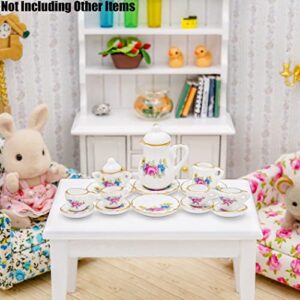 Odoria 1/12 Miniature Porcelain Tea Set 15Pcs Dollhouse Decoration Accessories, Pink Blossom