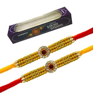 indiabigshop rakhi for brothers round 12 stone beads design rakhi thread, raksha bandhan gift for your brother vary color - set of 2
