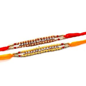 indiabigshop set of two rakhi, 14 stone rakhi thread, raksha bandhan gift for your brother vary color.