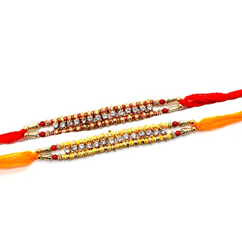 IndiaBigShop Set Of Two Rakhi, 14 Stone Rakhi Thread, Raksha Bandhan Gift For Your Brother Vary Color.