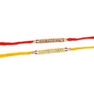 IndiaBigShop Set Of Two Rakhi, 14 Stone Rakhi Thread, Raksha Bandhan Gift For Your Brother Vary Color.