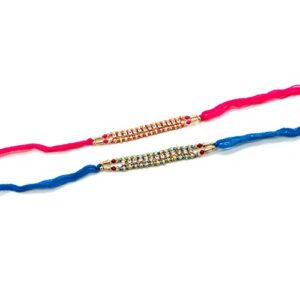 IndiaBigShop Set Of Two Rakhi, 14 Stone Rakhi Thread, Raksha Bandhan Gift For Your Brother Vary Color.