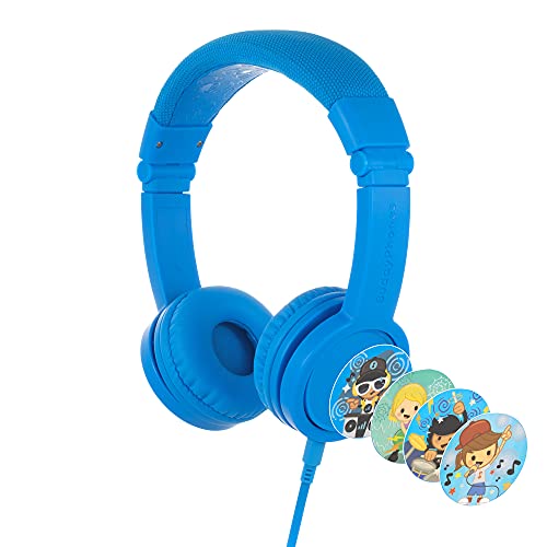 ONANOFF BuddyPhones Explore+, Volume-Limiting Kids Headphones, Foldable and Durable, Built-in Audio Sharing Cable with in-Line Mic, Best for Kindle, iPad, iPhone and Android Devices, Cool Blue