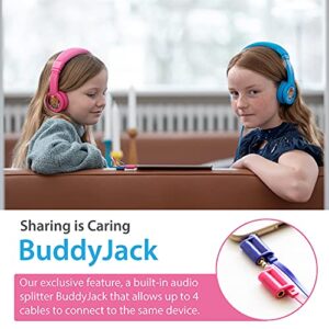 ONANOFF BuddyPhones Explore+, Volume-Limiting Kids Headphones, Foldable and Durable, Built-in Audio Sharing Cable with in-Line Mic, Best for Kindle, iPad, iPhone and Android Devices, Cool Blue