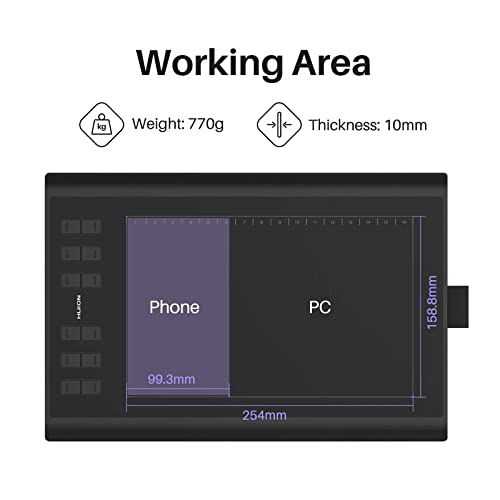 HUION Inspiroy H1060P Graphics Drawing Tablet with 8192 Pressure Sensitivity Battery-Free Stylus and 12 Customized Hot Keys, 10 x 6.25 inches Digital Art Tablet for Mac, Windows PC and Android