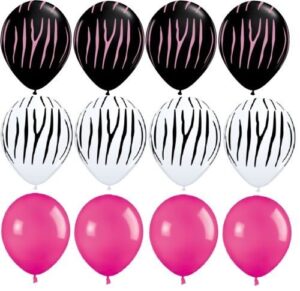 loonballoon zebra stripes print black white hot pink jungle (12) party latex balloons set