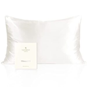 yanibest silk pillowcase for hair and skin 22 momme 600 thread count 100% mulberry silk bed pillowcase with hidden zipper, 1 pack standard size pillow case white