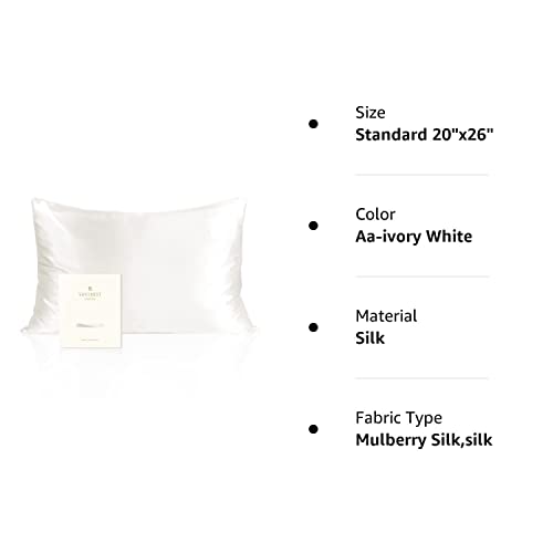 YANIBEST Silk Pillowcase for Hair and Skin 22 Momme 600 Thread Count 100% Mulberry Silk Bed Pillowcase with Hidden Zipper, 1 Pack Standard Size Pillow Case White