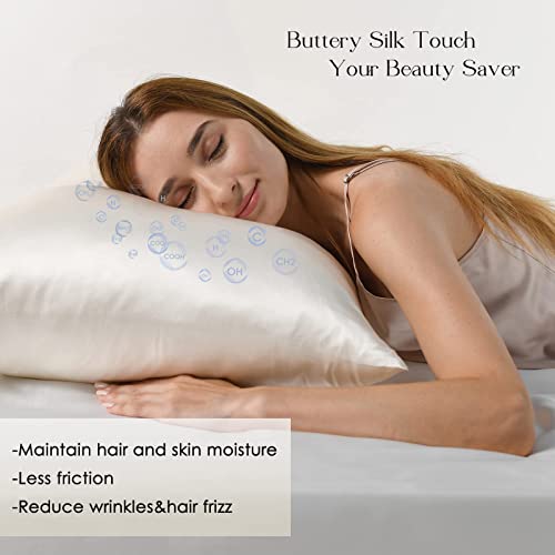 YANIBEST Silk Pillowcase for Hair and Skin 22 Momme 600 Thread Count 100% Mulberry Silk Bed Pillowcase with Hidden Zipper, 1 Pack Standard Size Pillow Case White