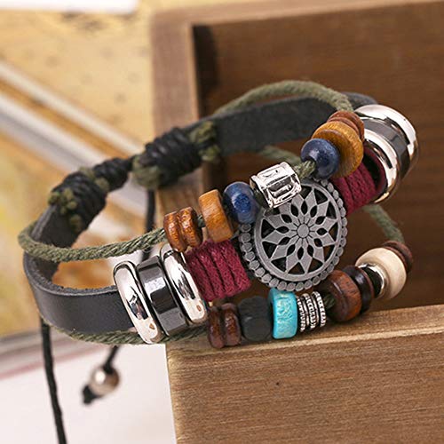 Trenro Women Lady Bohemia Wind Beaded Multilayer Hand Woven Bracelet Jewelry