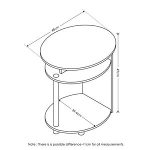 FURINNO Oval End Table, One, Walnut