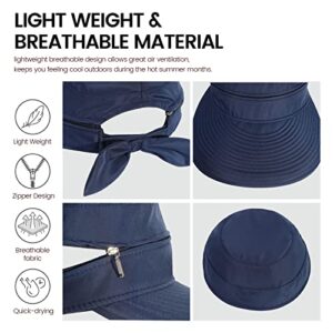 Simplicity Packable Sun Hat Women UV Protection Summer Hat Sun Hats w/Ponytail Dark Blue