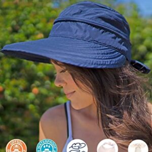 Simplicity Packable Sun Hat Women UV Protection Summer Hat Sun Hats w/Ponytail Dark Blue