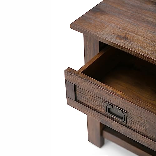 SIMPLIHOME Monroe Solid Acacia Wood 22 inch wide Square Rustic End Side Table in Distressed Charcoal Brown with Storage, 1 Drawer, for the Living Room and Bedroom