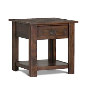 SIMPLIHOME Monroe Solid Acacia Wood 22 inch wide Square Rustic End Side Table in Distressed Charcoal Brown with Storage, 1 Drawer, for the Living Room and Bedroom